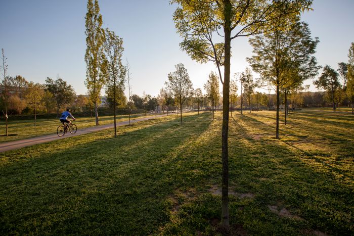 Ciclista al Parc de la Pollancreda